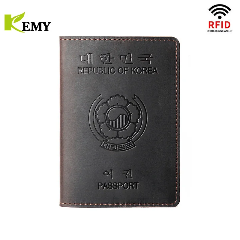 

Kemy High-end Genuine Leather Passport Cover For South Korea Credit Card Holder Vintage Men Women Passport Case Travel Wallet