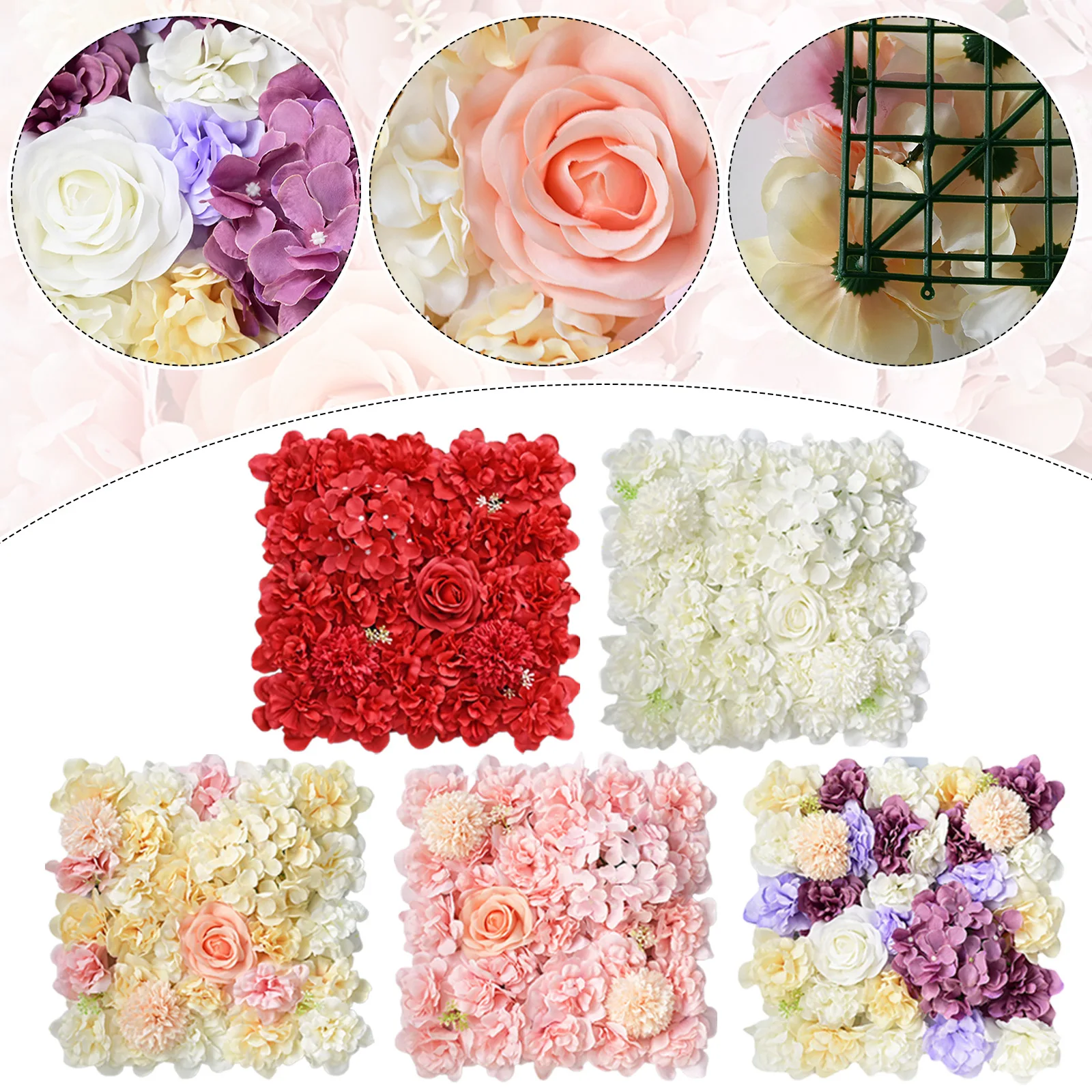 

6PCS Artificial Flowers Wall Panel 3D Flower Backdrop Faux Roses For Wall Party Wedding Bridal Shower Outdoor Decoration