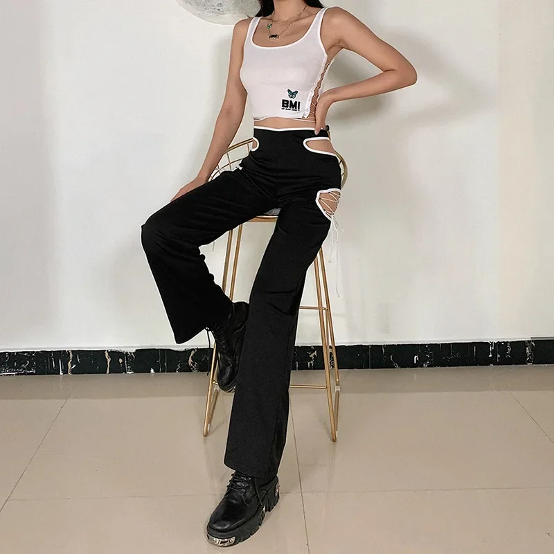 Casual Fashion Straight Pants Korean Style Women Basic Solid Bottom Streetwear High Waist Femme Office Wear Elastic Trousers