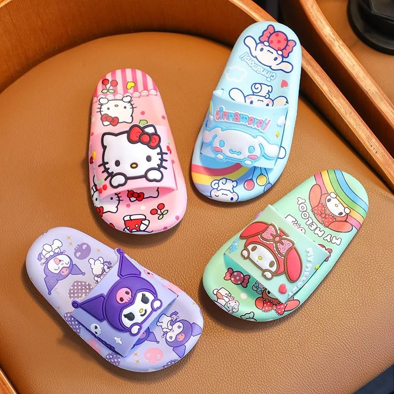 Kawaii Hellokitty Kuromi Slippers Sanrio My Melody Cinnamoroll Cartoon Cute Bath Sandals Summer Children Indoor Home Non Slip 1pc sanrio kuromi series hair clip cute cartoon plush hair claw clip kawaii hairpin back head hair accessories