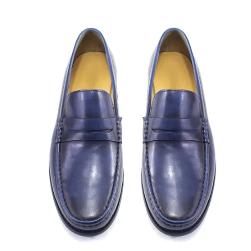 High Quality Casual Shoes Designer Loafers Men Retro Elegant Handmade Sewing Shoe Daily Wear Color Blue Comfotable