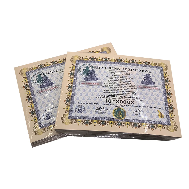 

Gareat Zimbabwe One Myrillion Containers Dollar 10^3003 Paper Money Banknotes Zimbabwe Scrolls Home Decotation Collection Gift