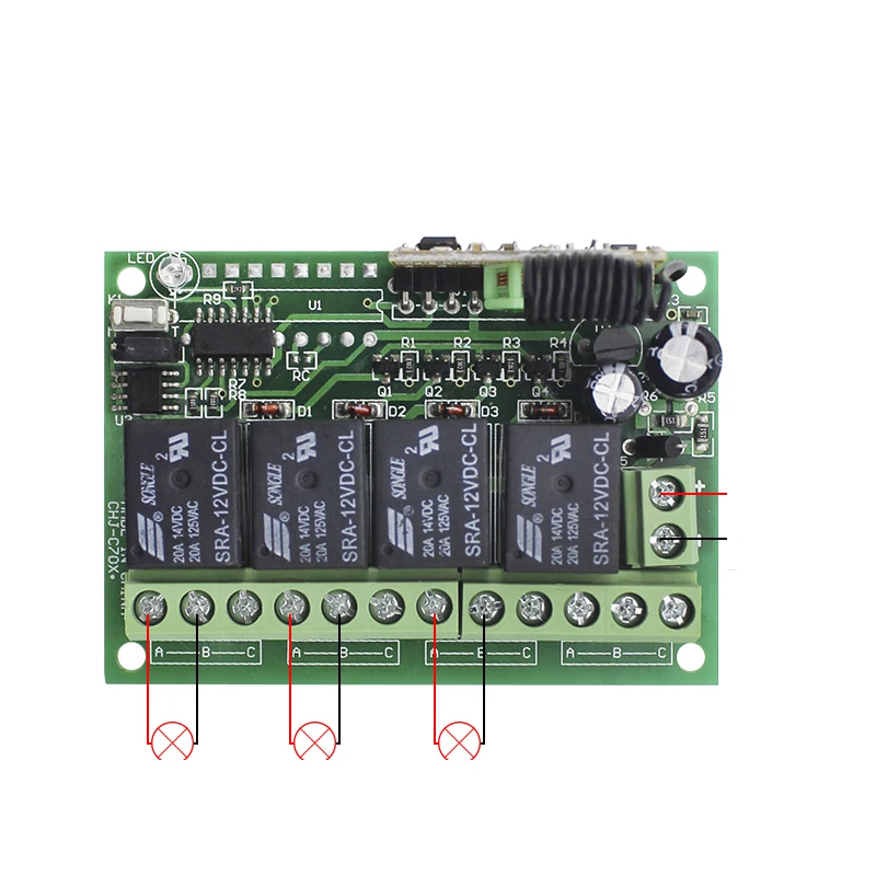 범용 무선 원격 제어 스위치 DC 12V 4CH 릴레이 수신기 모듈, 4 채널 RF 원격 433 Mhz 송신기 포함