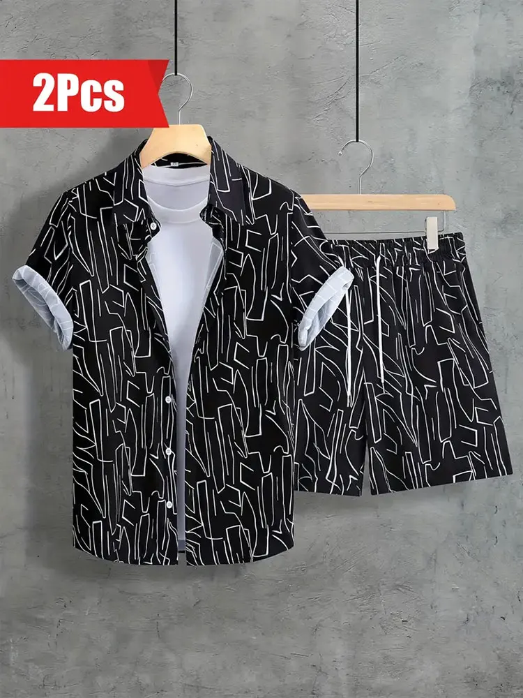 Hawaiian Outdoor Shorts For Men Casual Summer Shirt For Everyday Men Short-sleeved Shirt And Beach Shorts Set Fashion Printing 4