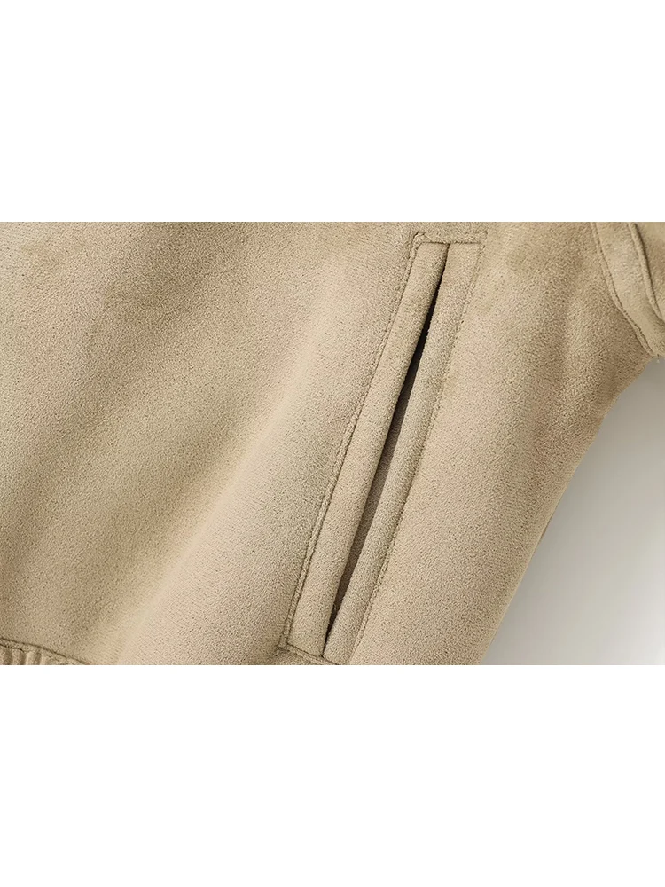 Autumn Winter Women New Suede Lapel Zipper Jacket Fashion Women's Long Sleeve Solid Color Simple Casual Street Short Coat Women