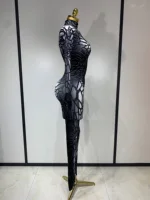 Women Sexy Black Rhinestone Stretch Bodycon Jumpsuit Club Evening Party Birthday Wear Singer Dancer Stage Perform Costume - Image 3