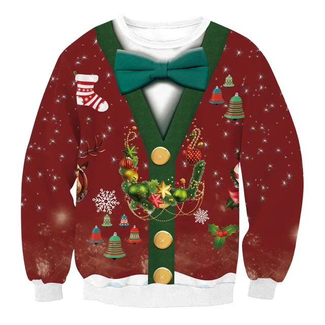 Oversized Pullover Fake Two Pieces Sweatshirts for Men Crewneck Tracksuit Couple Christmas Streetwear Autumn Male Clothing