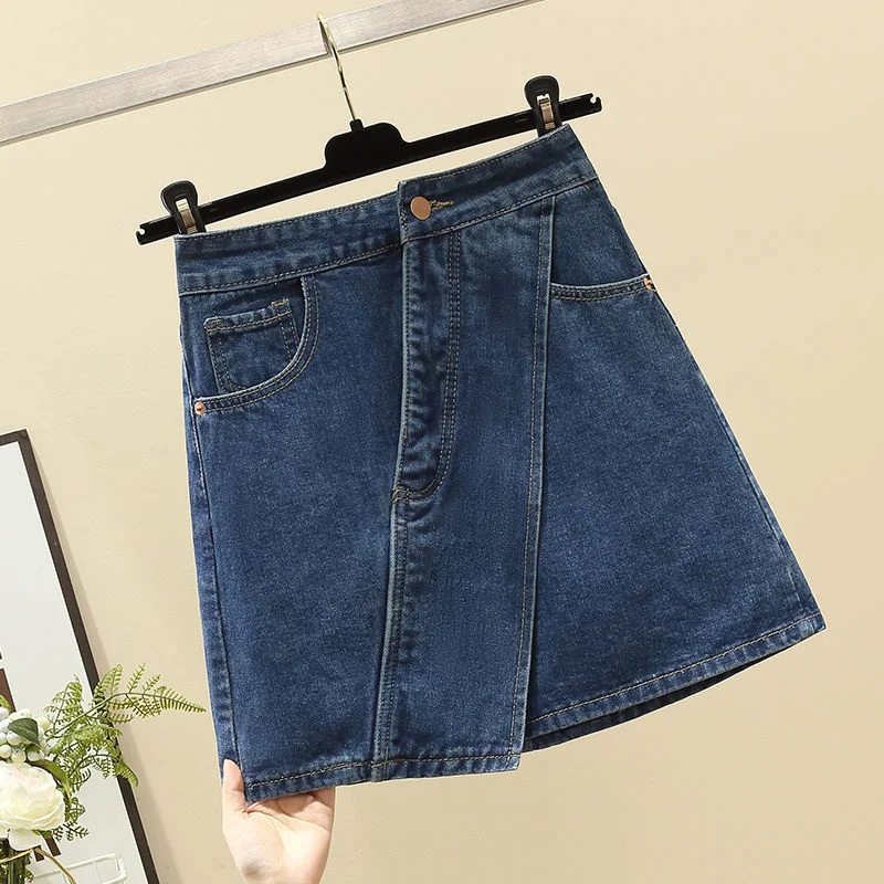 Vintage Denim Skirts 2022 Summer Blue Casual Fashion Korean High Waist Jeans Skirt Club Party Girls A-line Mini Skirts 4XL 5XL