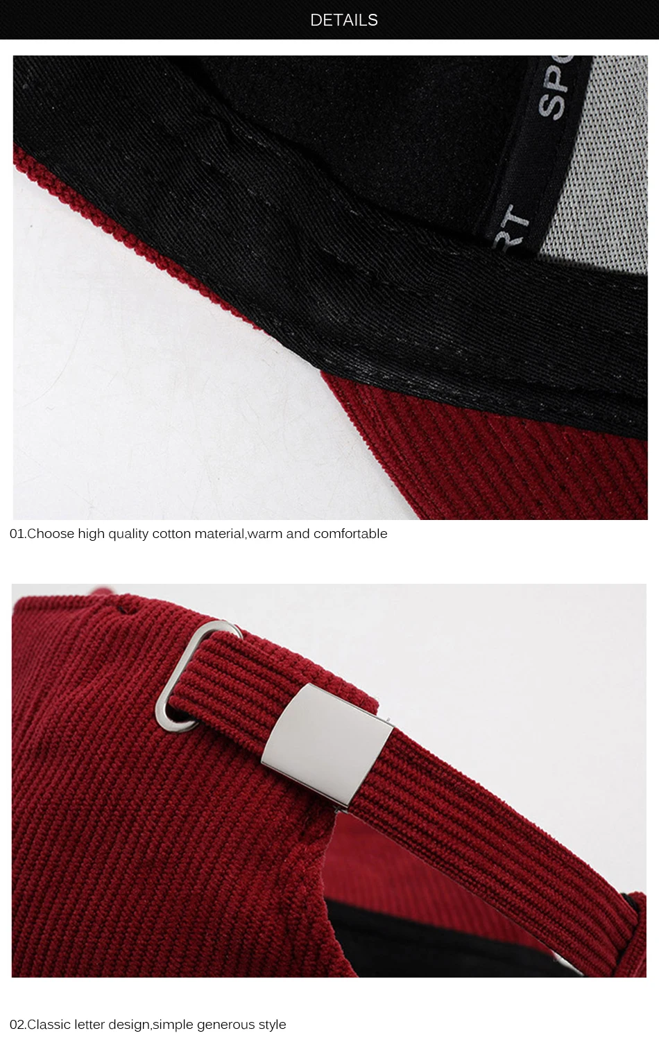 FS Brand 3D-Buchstaben Corduroy-Kappen für Männer Rot-Braune Baseballkappe Winter Winddichte Damen-Golfkappe Street Trucker Hut Gorras Hombre – Detail 6