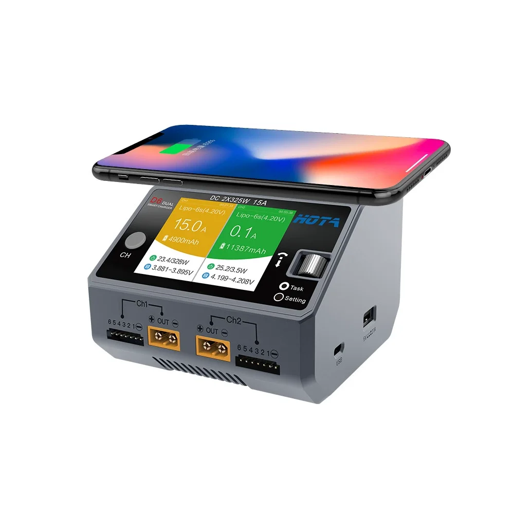 HOTA D6 Dual Smart Charger DC650W 15A Built-in Micro USB for 1-6S Lipo LiHV/NiZn/Nicd/NiMH Battery thumbnail 3
