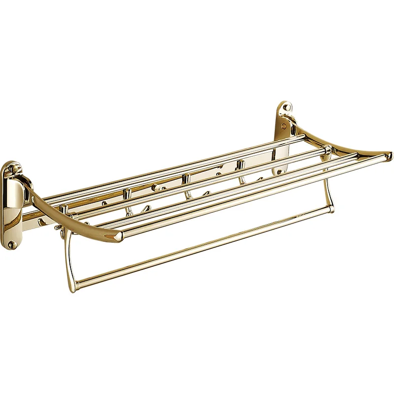 

European Towel Rack Golden Folding Bathroom Antique Hardware Pendant Set 60cm with 5 hooks