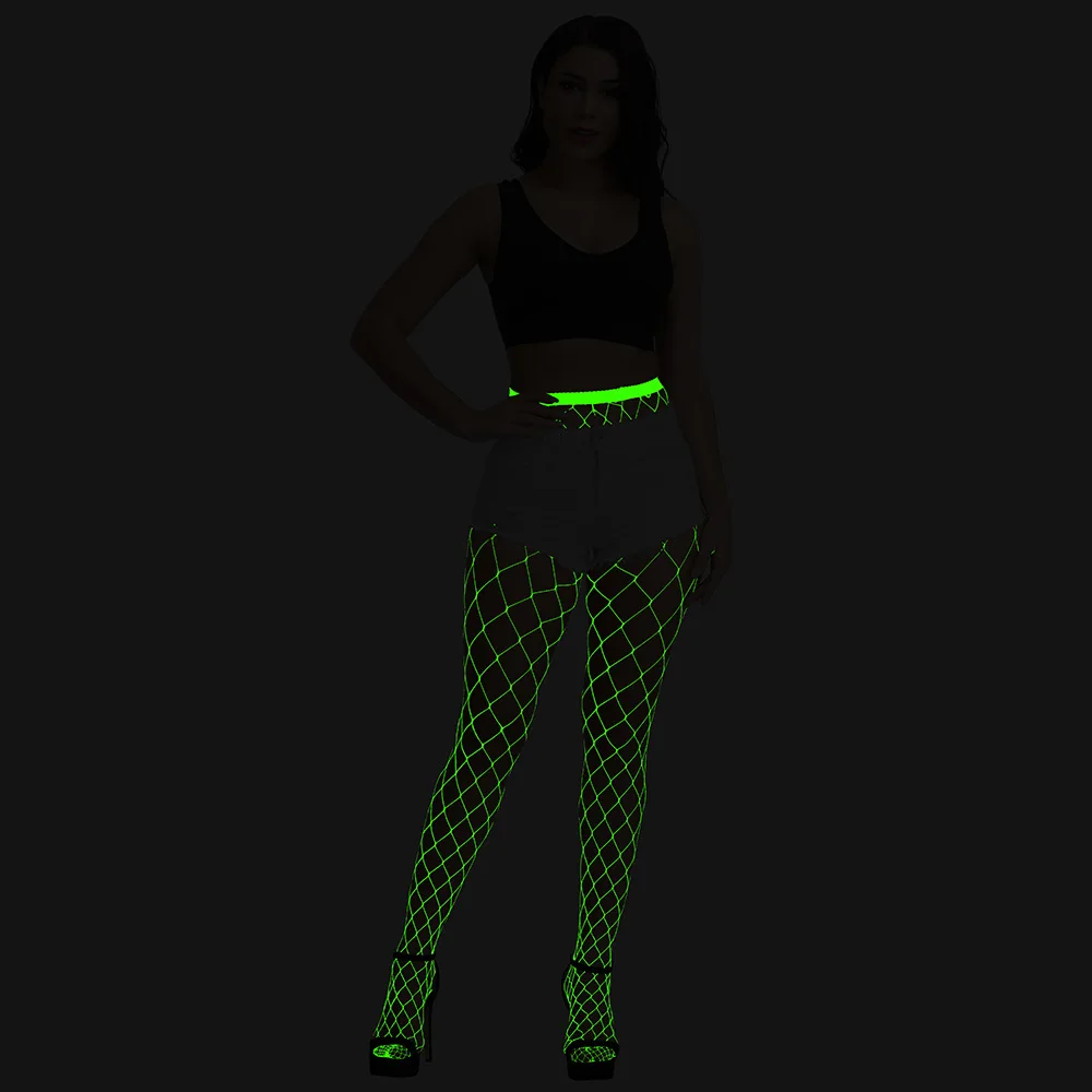 Leuchtende Netzstrümpfe für Damen, hohe Taille, im Dunkeln leuchtende Leggings, Strumpfhosen für Party, Halloween, Kostümzubehör – Detail 11