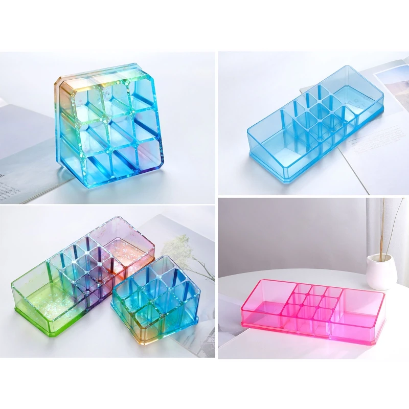 Y4QE Makeup Lipstick Storage Box Silicone Mold Resin Lipstick Holder Molds 9 Slot Resin Molds for DIY Crafts Making Craft
