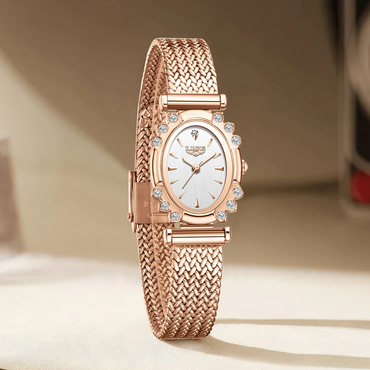 LIGE Waterproof Watch Women Fashion Ultra Thin Rose Gold Mesh Women's Quartz Watch Outdoor Sport Bracelet Women's Gift For Watch