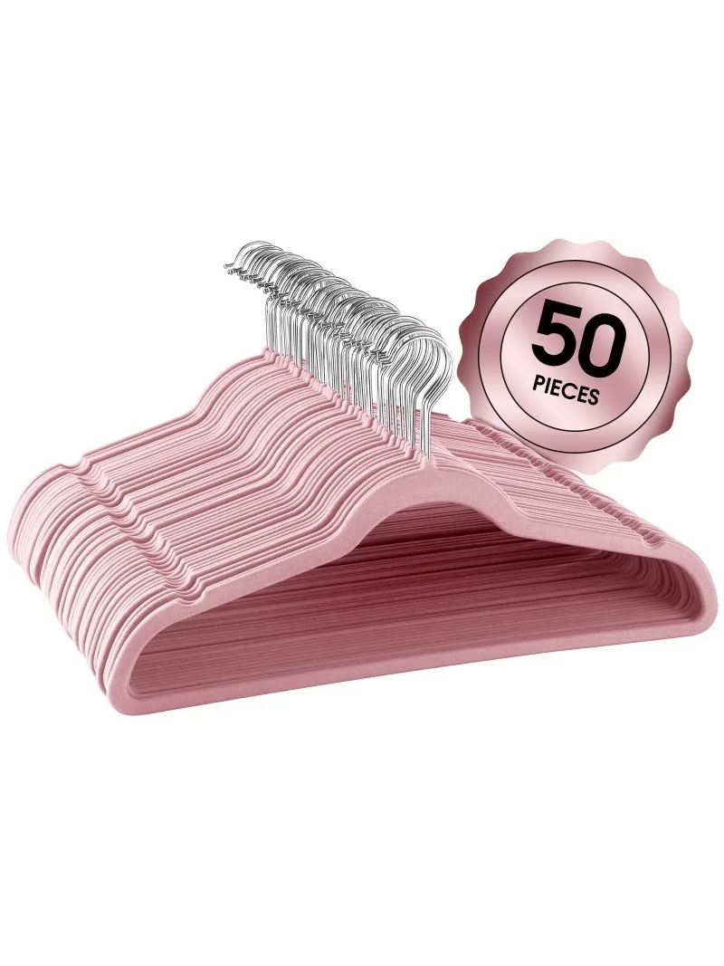 

Elama Non Slip Velvet Clothing Hangers, 50 Pack, Pink