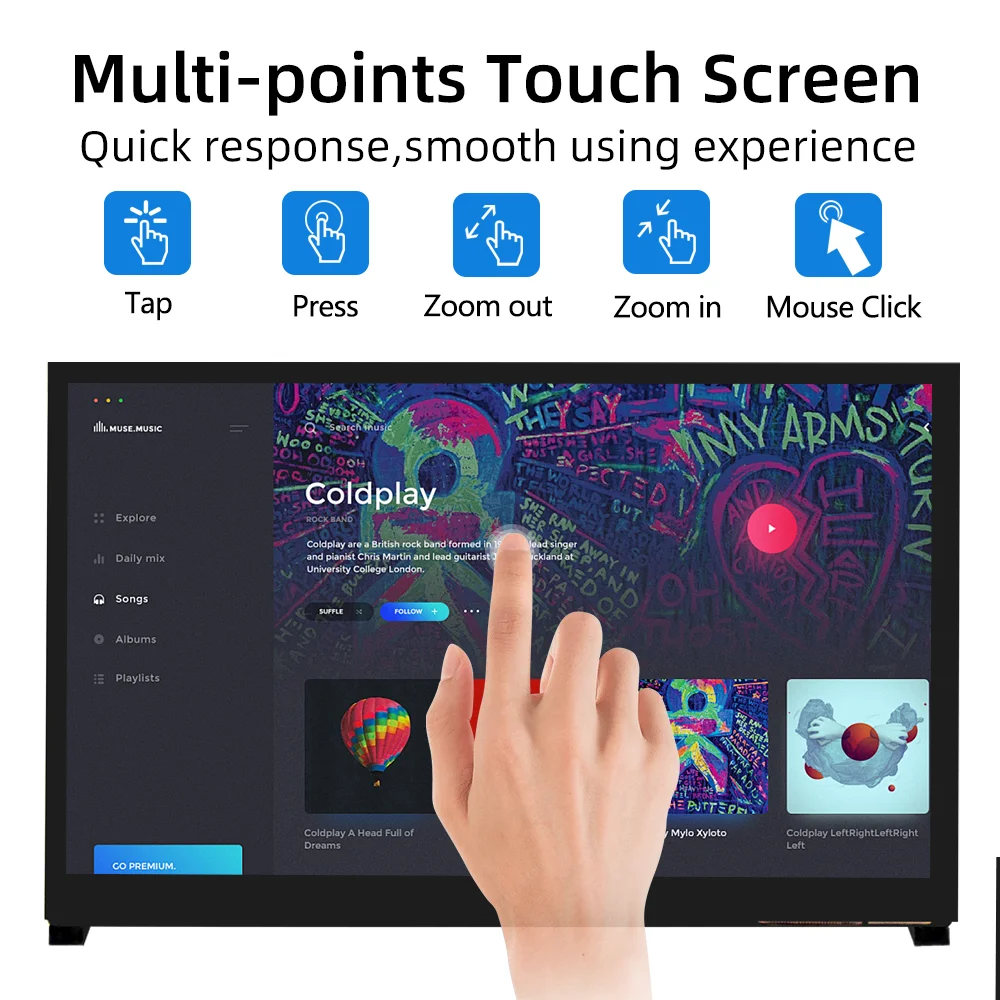 10.1 Inch IPS LCD Touch Screen 1024*600 HDMI Display with Holder Monitor for Raspberry Pi 5 4B 3B lcd display module display module touchscreen display