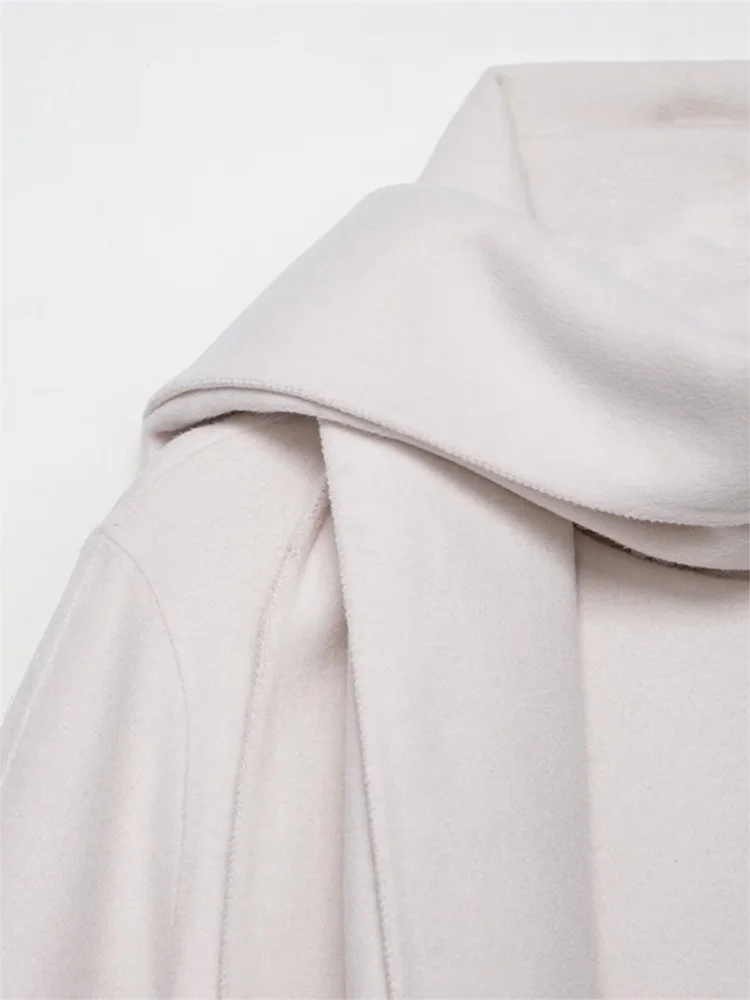 Chic Scarf One Button Women's Woolen Overcoat Elegant Full Sleeve Oversize Female Coat 2025 Autumn Winter Fashion Lady Outwears - 4