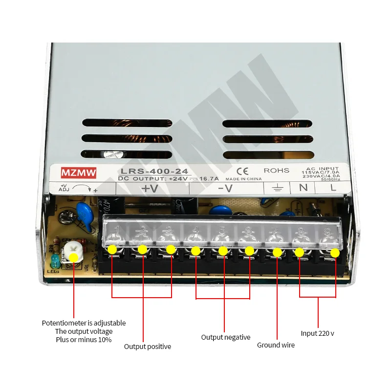 350W 400W 스위칭 전원 공급 장치 110V/220V AC  DC 5V 12V 15V 18V 24V 36V 48V 단일 출력 SMPS LRS-400-24 LED 드라이버