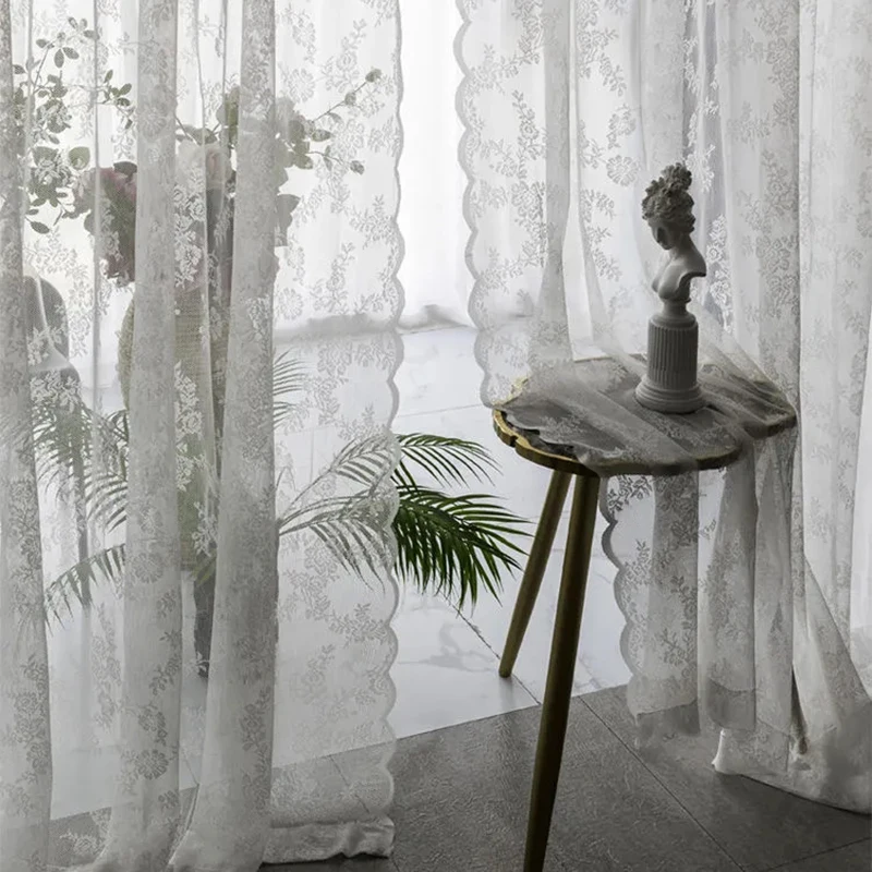 French Lace Curtains White Tulle Window Blind Living Room Bedroom Supplies Breathable Screen Curtain Wedding Decor Curtains тюль 4