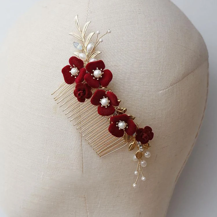 Kercisbeauty Rose Red Hair Comb For Flamenco Dancer Wedding Bridal Headpiece - View #9