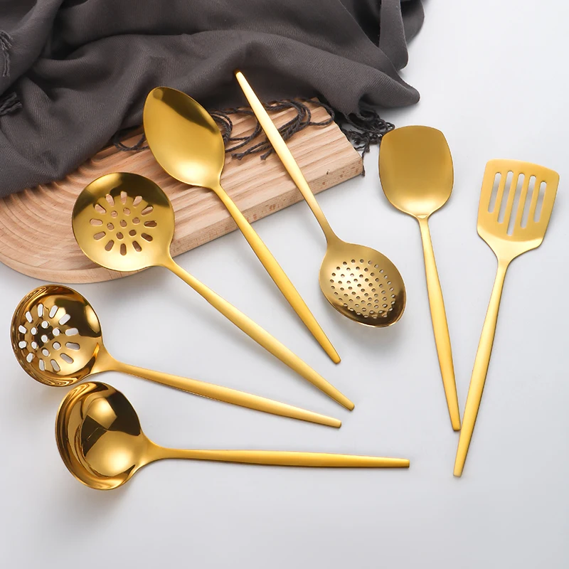 Serving Spoon 7pcs Stainless steel Kitchenware Set Cooking Spoon Split Knife Soup Shell Leakage Spatula Dinnerware Set Camping Cookware Set