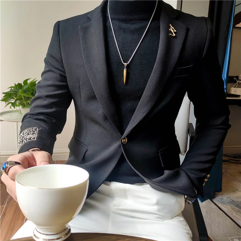 Black British Gold Jacket Singers Male Terno Masculino Men Stylish Blazer Nightclub Party Blazer Hombre Embroidery Blazer Men blazers