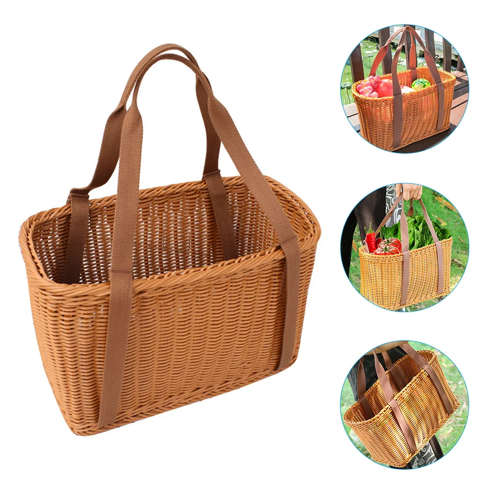 

Hand Basket Delicate Handle Bag Baskets Storage Laundry Portable Picnic Pp Handmade Food Container Miss Handbags Straw Purse
