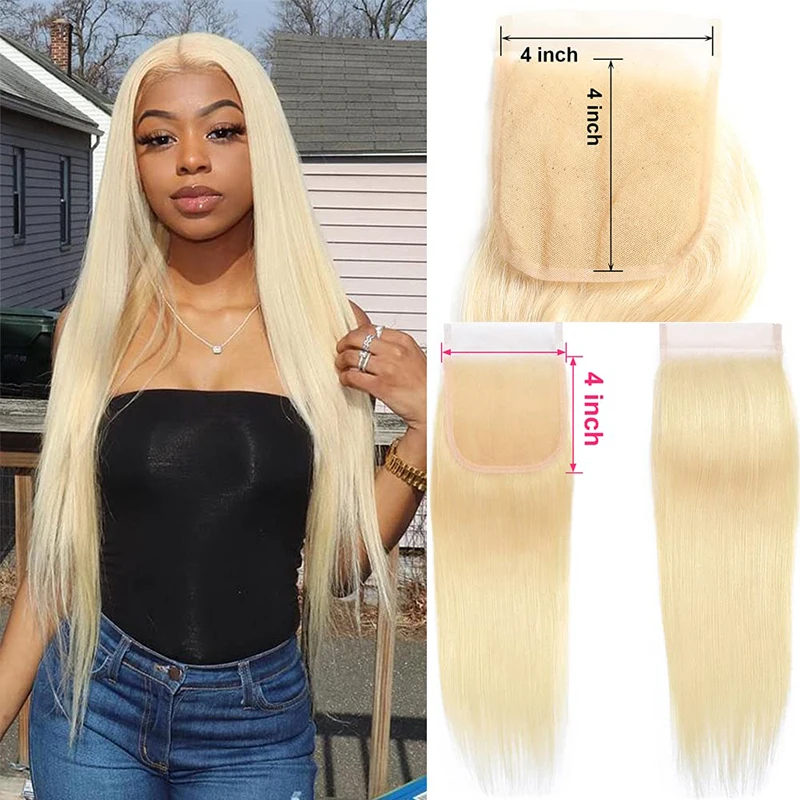 Human Hair Lace Closure Free Part 150 Density Brazilian Virgin Transparent Lace With Baby Hair Pre Plucked 20Inch 613 Blonde 4X4 human hair extensions human hair closure human hair lace product