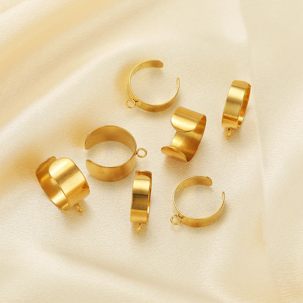 10 قطعة من الفولاذ المقاوم للصدأ المطلي بالذهب قاعدة حلقات فارغة مفتوحة قابلة للتعديل مع حلقة قفز لصنع المجوهرات إكسسوارات ذاتية الصنع بالجملة