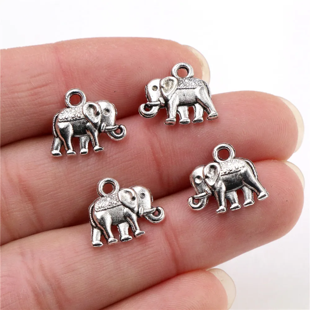 10pcs 매력 양면 코끼리 13x12mm 티벳 실버 도금 펜던트 골동품 보석 만들기 DIY 수제 공예