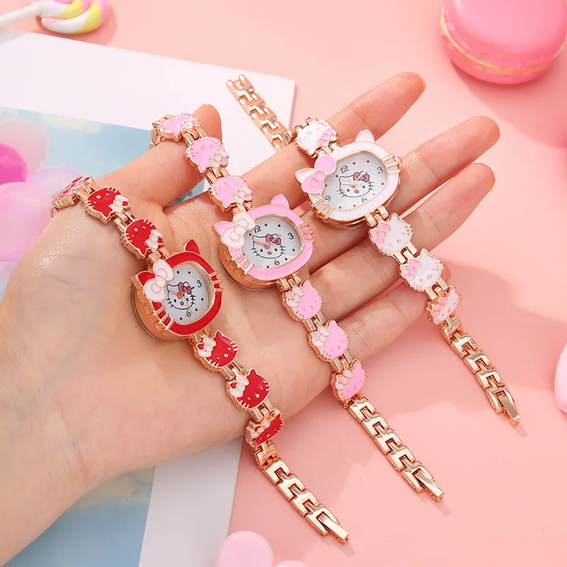 Sanrio Cartoon Cute Hello Kitty Watch Red Riding Book Female Student Sweet Bow Girlfriends Gift Anime Accessories