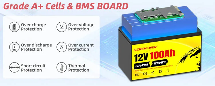 Batteria Al Litio LiFePO4 12V 100Ah PUPVWMHB Con Bluetooth E BMS 100A | Cicli Di Vita 4000+ | Ideale Per Camper, Barche, Impianti Solari E Campeggio