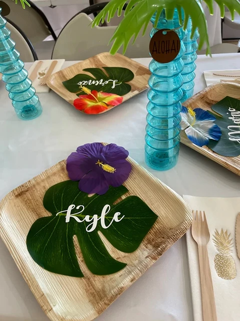 Custom Name Fabric Artificial Monstera Leaves Tropical Palm Tree Leaves for  Wedding Hawaiia Party Jungle Beach Theme Table Decor - AliExpress