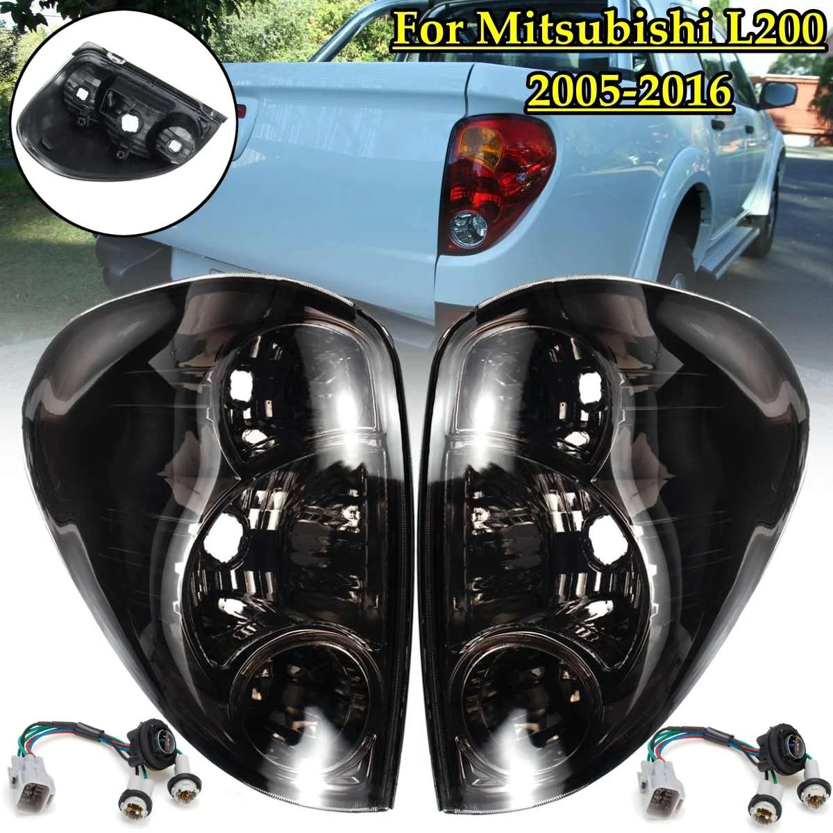 Car Taillights for Mitsubishi L200 Triton Colt 2005-2016 Pickup 1 Pair Rear Lamp Tail Lights Brake With Wire Replacement Smoke | Автомобили