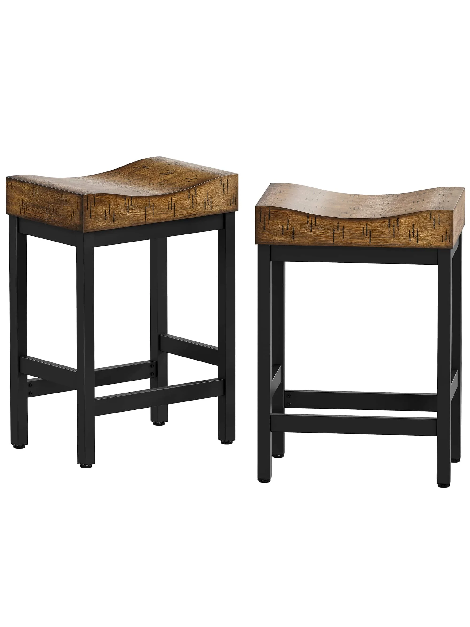 Bar Stools Set of 2, Counter Height Stools 25 Inch Saddle Stools, Wood Modern Kitchen Barstools with Metal Base images - 6