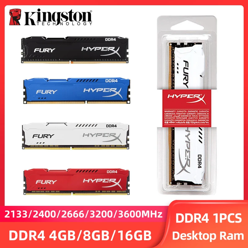   킹스턴 퓨리 DIMM 데스크탑 메모리, DDR4, 8GB, 16GB, 4GB, 2133MHz, 2400MHz, 2666MHz, 3200MHz, 3600MHz, PC4-25600 28800, 1.2V, 288 핀 