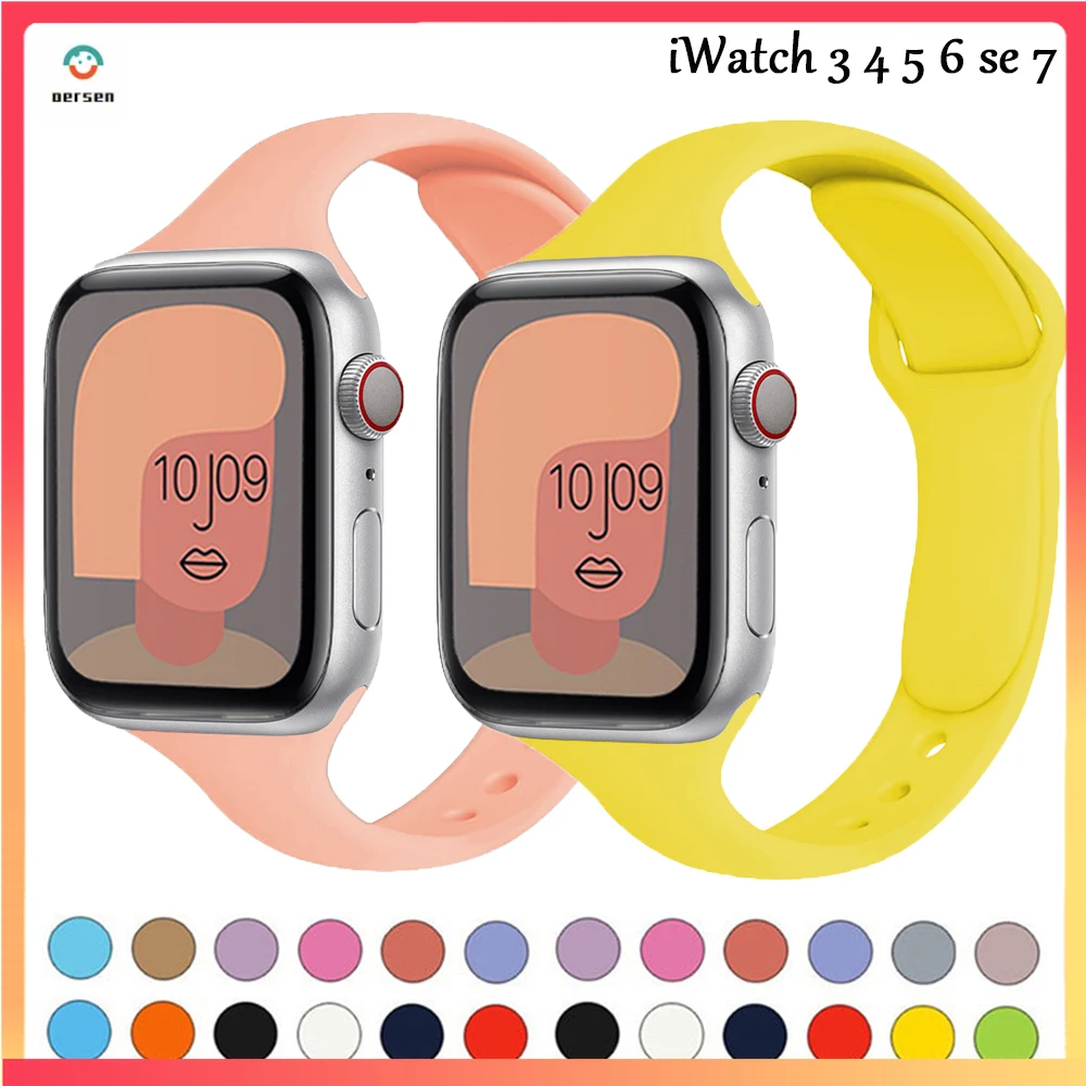 

OERSEN Slim Silicone strap for Apple watch band 44mm 40mm 38mm 42mm soft wrsit belt bracelet iWatch serie 7 3 4 5 se 6 watchband