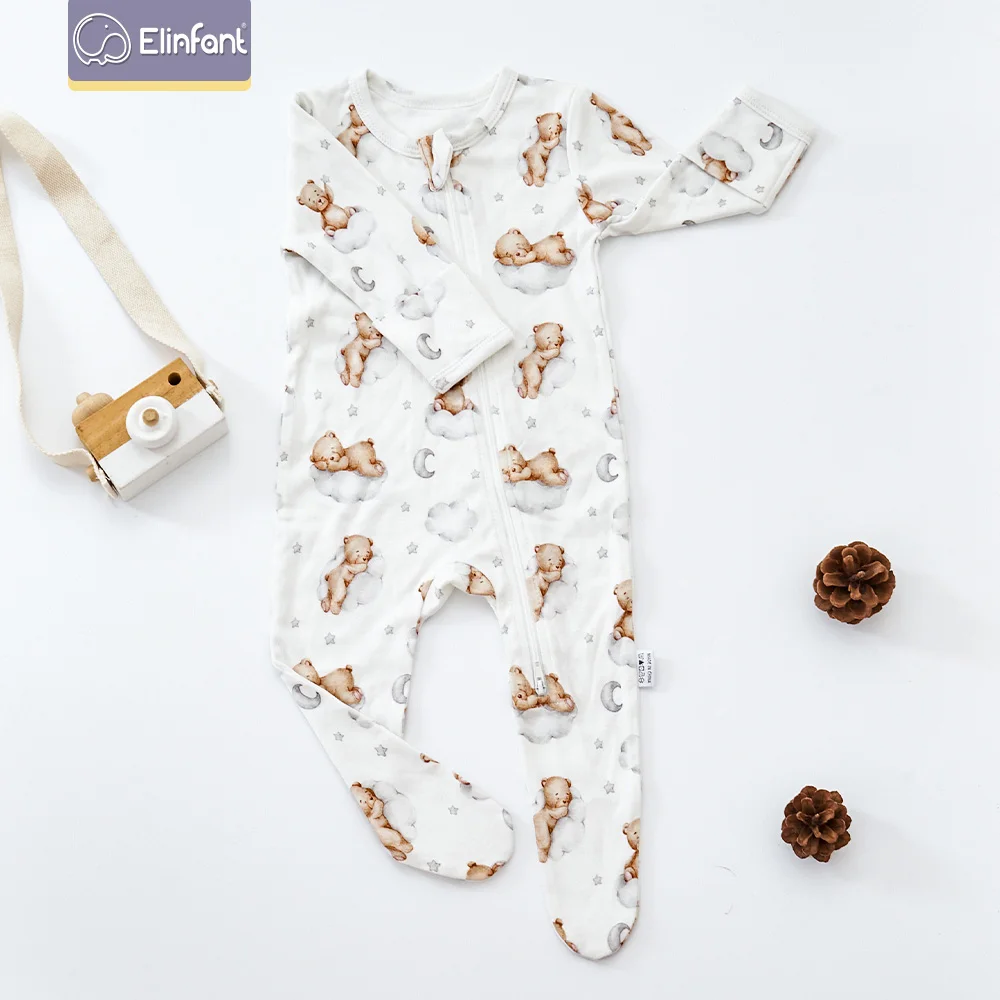Elinfant Coverall Bamboo Cotton Baby Pajamas Long Design Infant Baby Foot Romper Jumpsuit 1