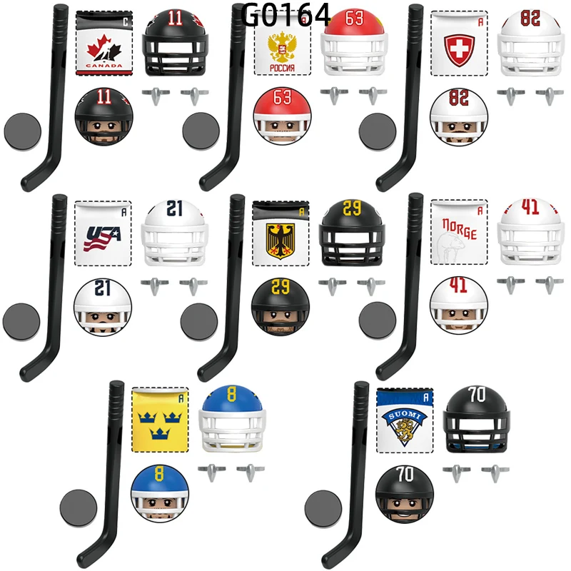 Das G0164 Eishockey-Team-Modell blockiert MOC-Steine, Set, Geschenke, Spielzeug