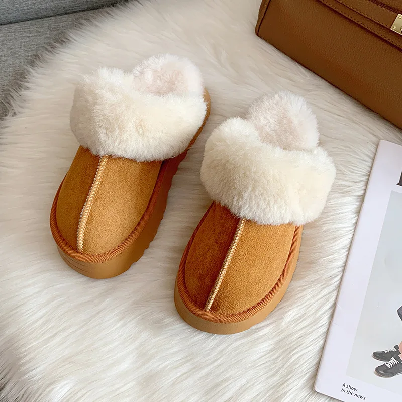 Comwarm Women's Fur House Slippers Indoor Non-slip Thick Sole Fluffy Bedroom Slides Winter Fuzzy Shoes Warm Plush Cotton Slipper 5