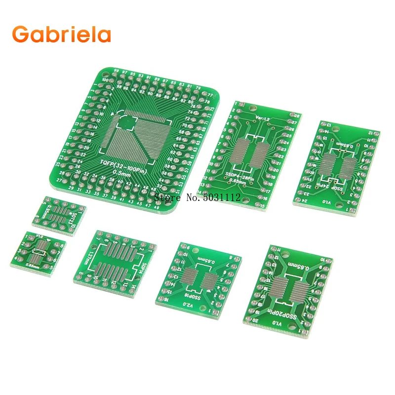 8Types 40pcs PCB Proto Boards SMD to DIP Adapter Plate Converter TQFP (32 44 48 64 84 100) SOP SSOP TSSOP 8 10 14 16 20 23 24 28 pcb adapter plate