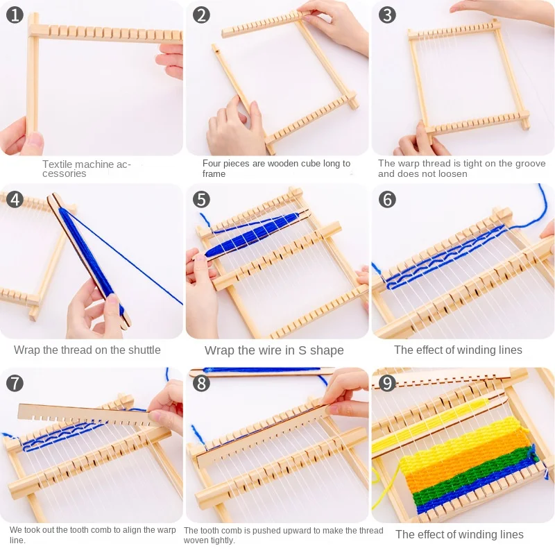 Knitting Loom Mini DIY Traditional Wooden Weaving Toy Loom Handmade Knitting Machine With Accessories For Kids Diy Wooden