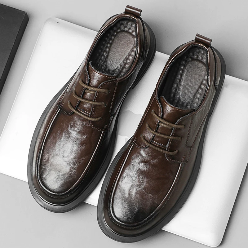 2023 Fashion New Men's Business Dress Shoes Lace Up Work Shoes Men's Genuine Leather Shoes Park Walking Shoes Free Delivery