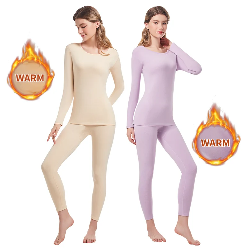 Thermal Underwear Sets 2-Piece Ladies Slim Warm Bottoming Suit Solid Color Long-sleeved Trousers Underwear Home Clothes