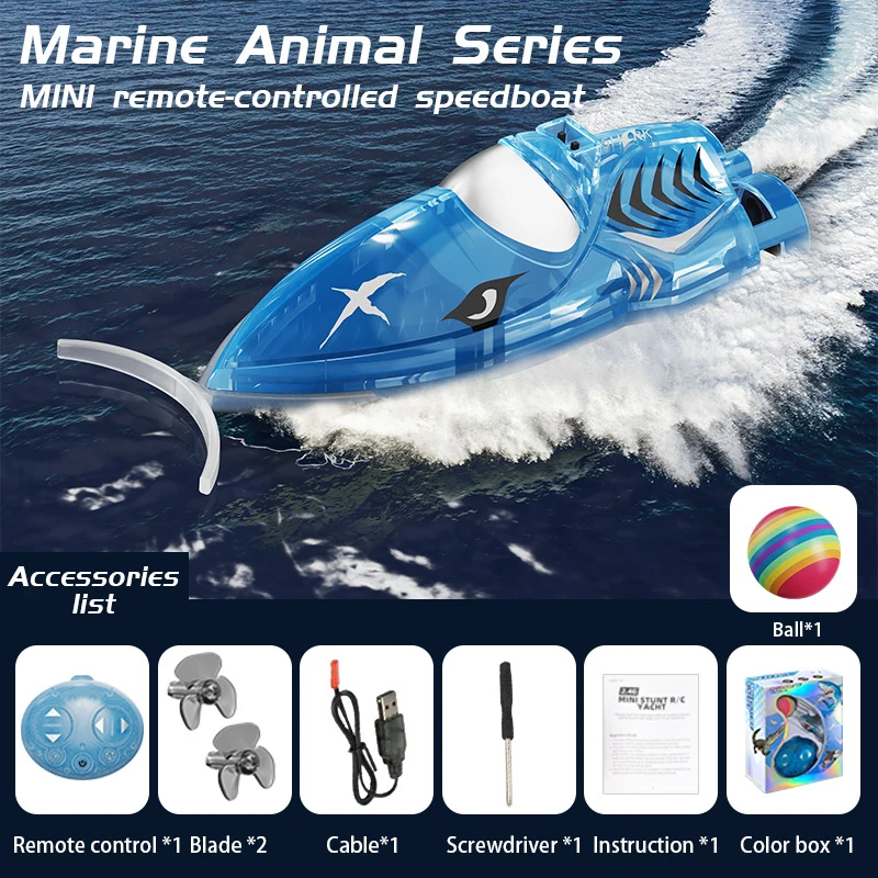 قارب RC صغير دفع الكرة عالية السرعة مصباح ليد 2.4...