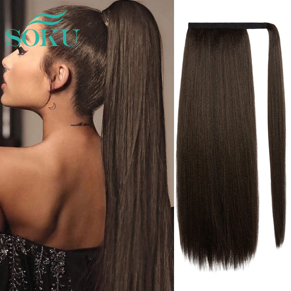 

SOKU Long Straight Ponytail Wrap Around Ponytail Clip in Hair Extensions Synthetic Hair Fiber Heat-Resistant Hairpiece for Women