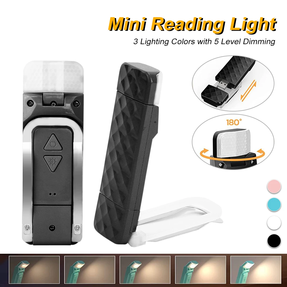 

1Pc Mini Reading Light USB Rechargeable 3 Colors 3 Level Dimming Clip-On Book Light For Reading In Bed Portable Bookmark Lamp