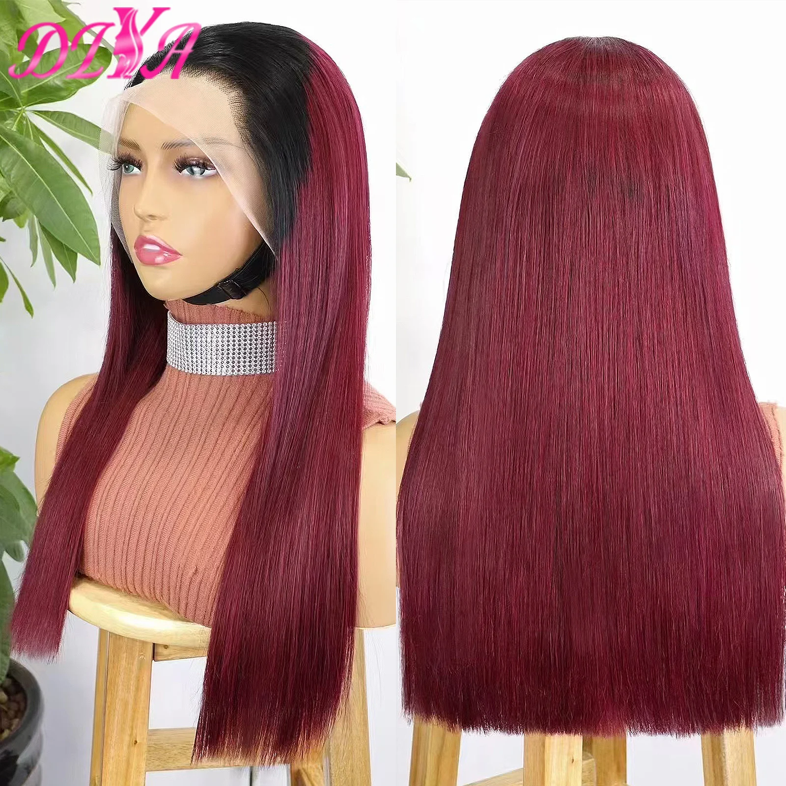 300% Density 1BT99J Double Drawn Bone Straight Human Hair Wig for Women 13x4 Transparent Lace Front Glueless Wig 100% Remy Hair 1