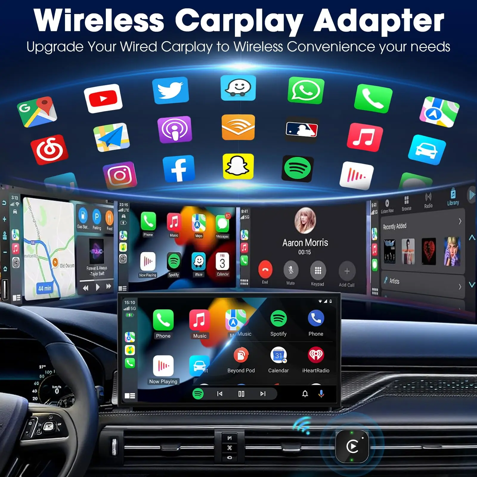 Wireless Carplay Adapter Plug and Play Wired to Wireless Dongle for iPhone iOS Auto Car Navigation