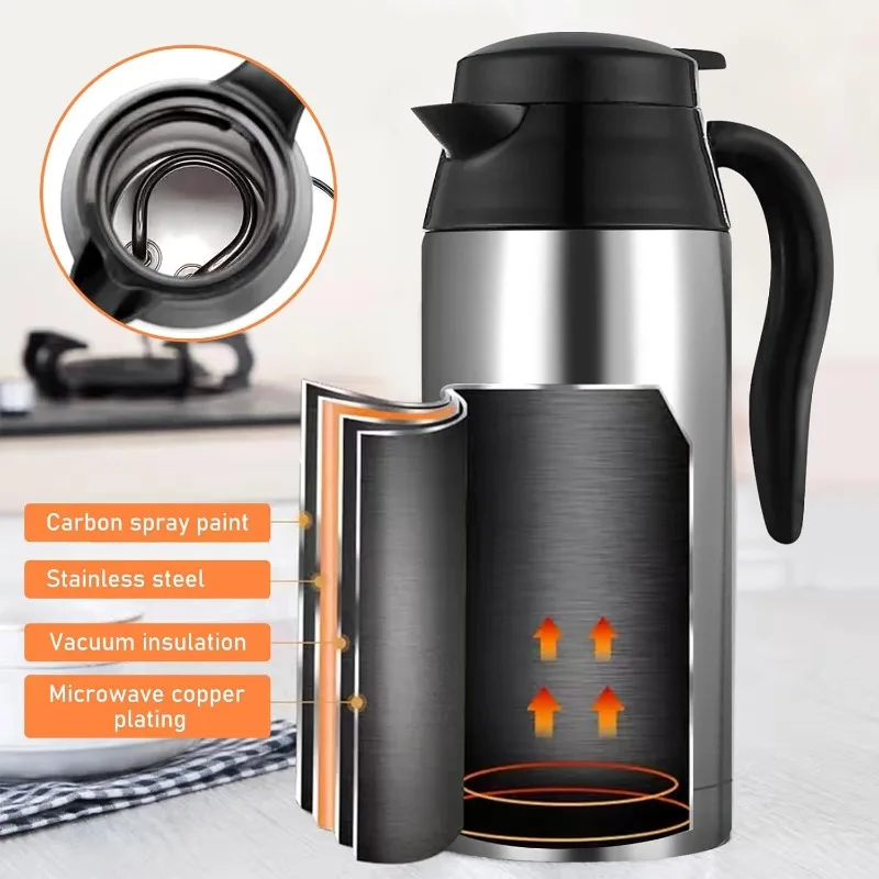 스테인리스 스틸 차량용 주전자 12V 24V 전기 가열 컵 750ML 물 가열기 담배 라이터 플러그 포함 보온병